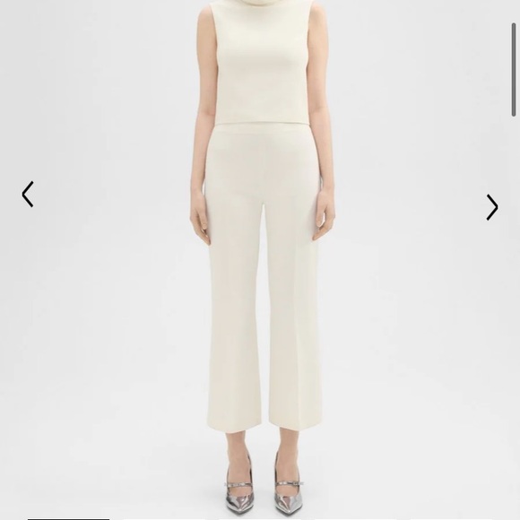 Theory Cropped Kick Pant in Double Weave in Ivory - NWT Size 0